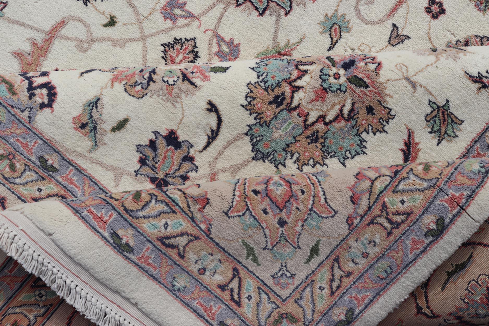 All-Over Floral Design Vintage Persian Tabriz Rug in Soft Colors on Ivory Field  For Sale 6
