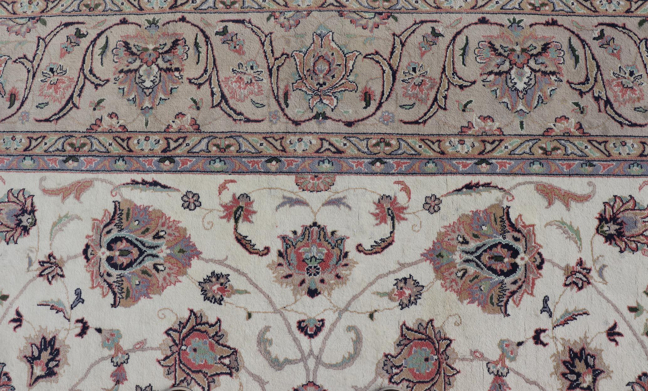 Late 20th Century All-Over Floral Design Vintage Persian Tabriz Rug in Soft Colors on Ivory Field  For Sale