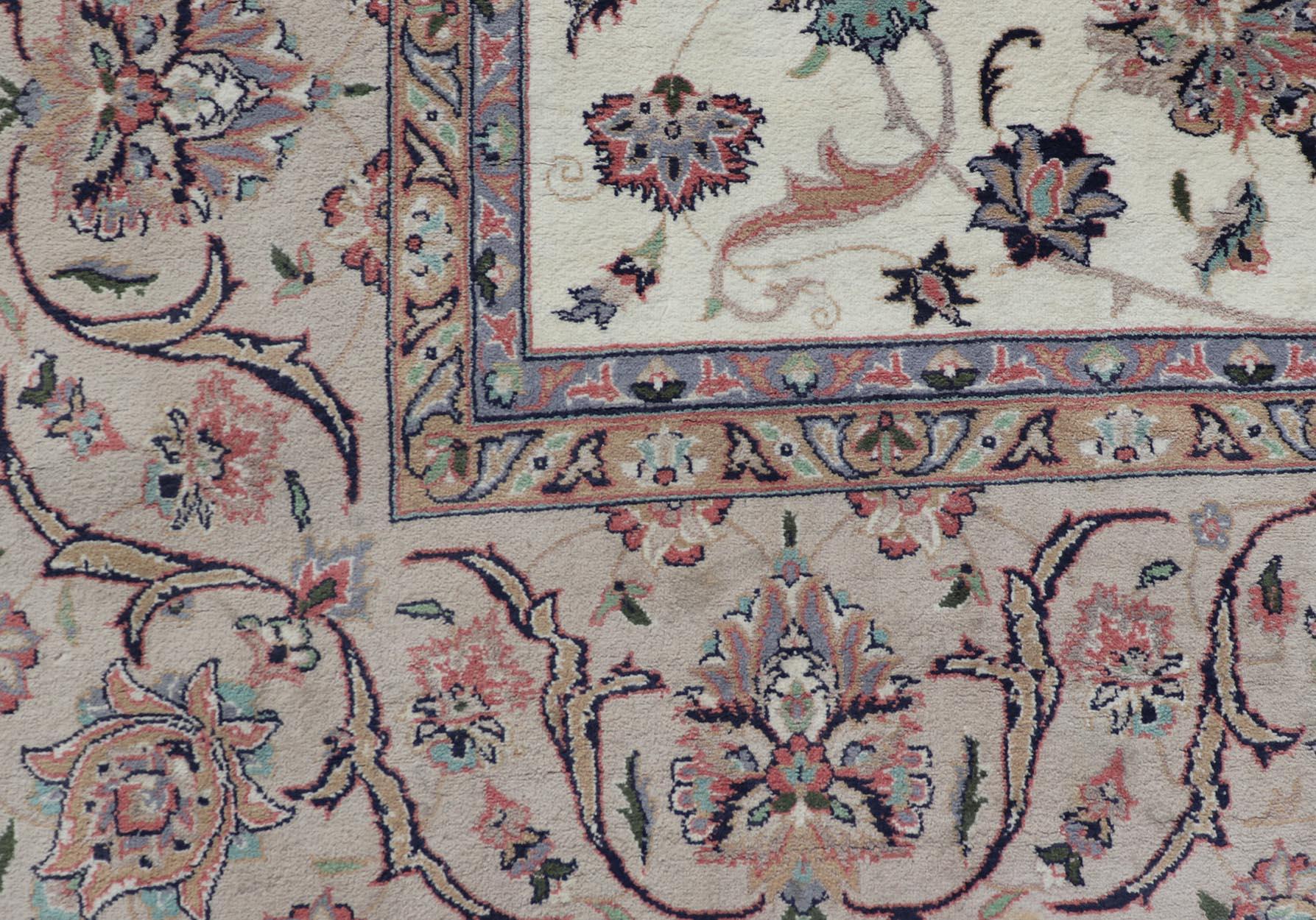 Wool All-Over Floral Design Vintage Persian Tabriz Rug in Soft Colors on Ivory Field  For Sale