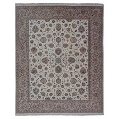 All-Over Floral Design Vintage Persischer Täbris-Teppich in weichen Farben auf elfenbeinfarbenem Feld 