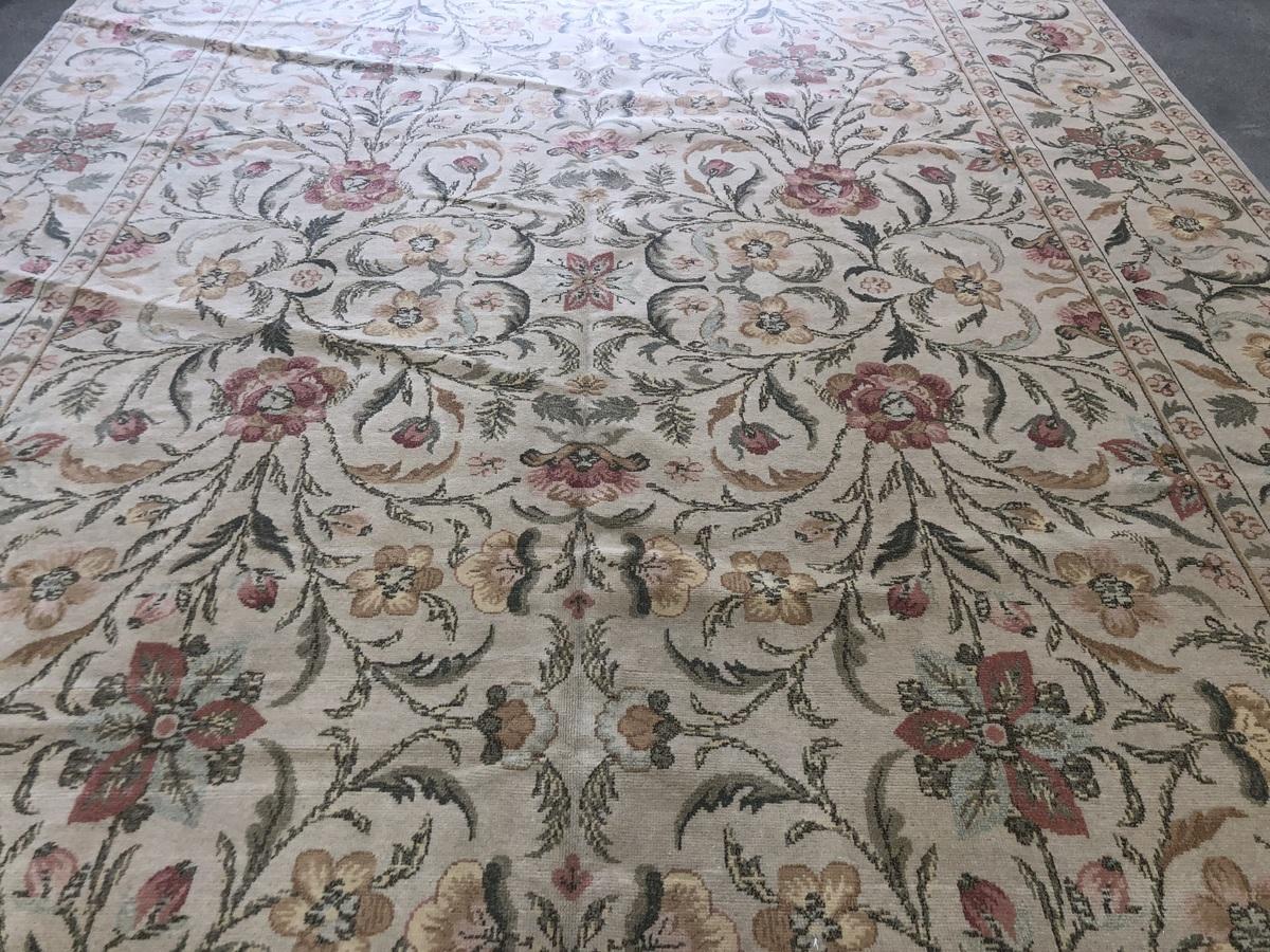 The eye-catching floral all-over pattern traditional layout makes this European Design rug stand out. Beige, green, ivory, rust and pink colors pairs well with wood and metallic finishes in the living room, dining room or den. Hand knotted wool,