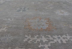 All-Over Floral Modern Oushak with Light Tan Background and Cream Border