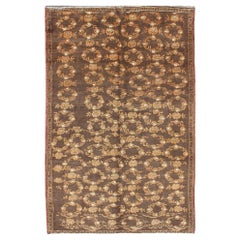 All-Over Floral Wreath Design Turkish Oushak Rug with Brown Background