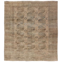 All-Over Gul Design Turkmen Vintage Ersari Rug in Soft Brown and Taupe