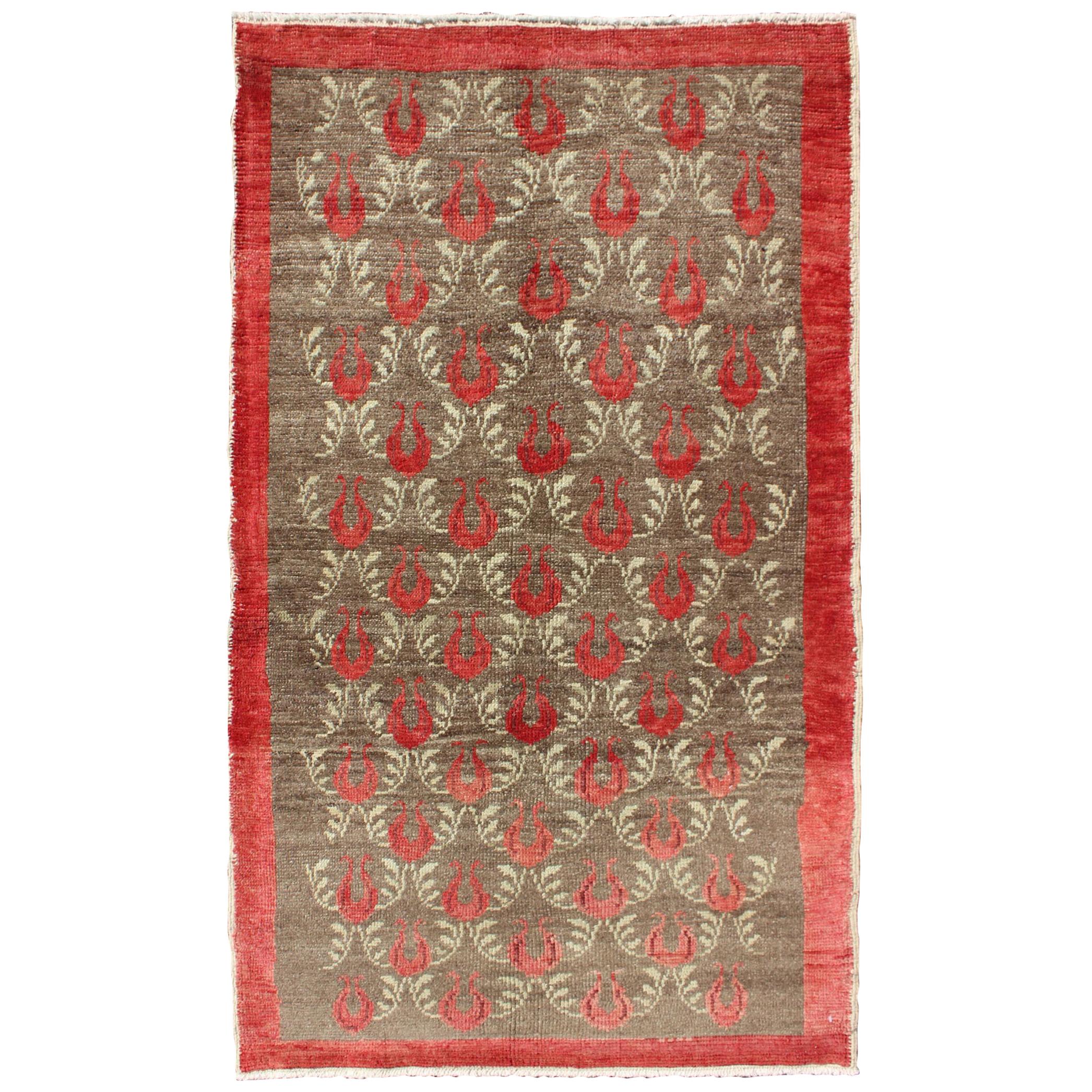 Türkischer Tulu-Teppich mit Gittermuster im Vintage-Look 