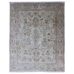 All-Over Mahal Design Vintage Rug in Ivory Background and Border