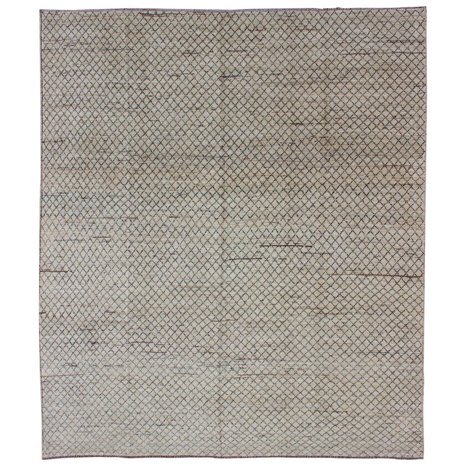 All-Over Modern Afghan Rug Subdued Design in Muted Tones