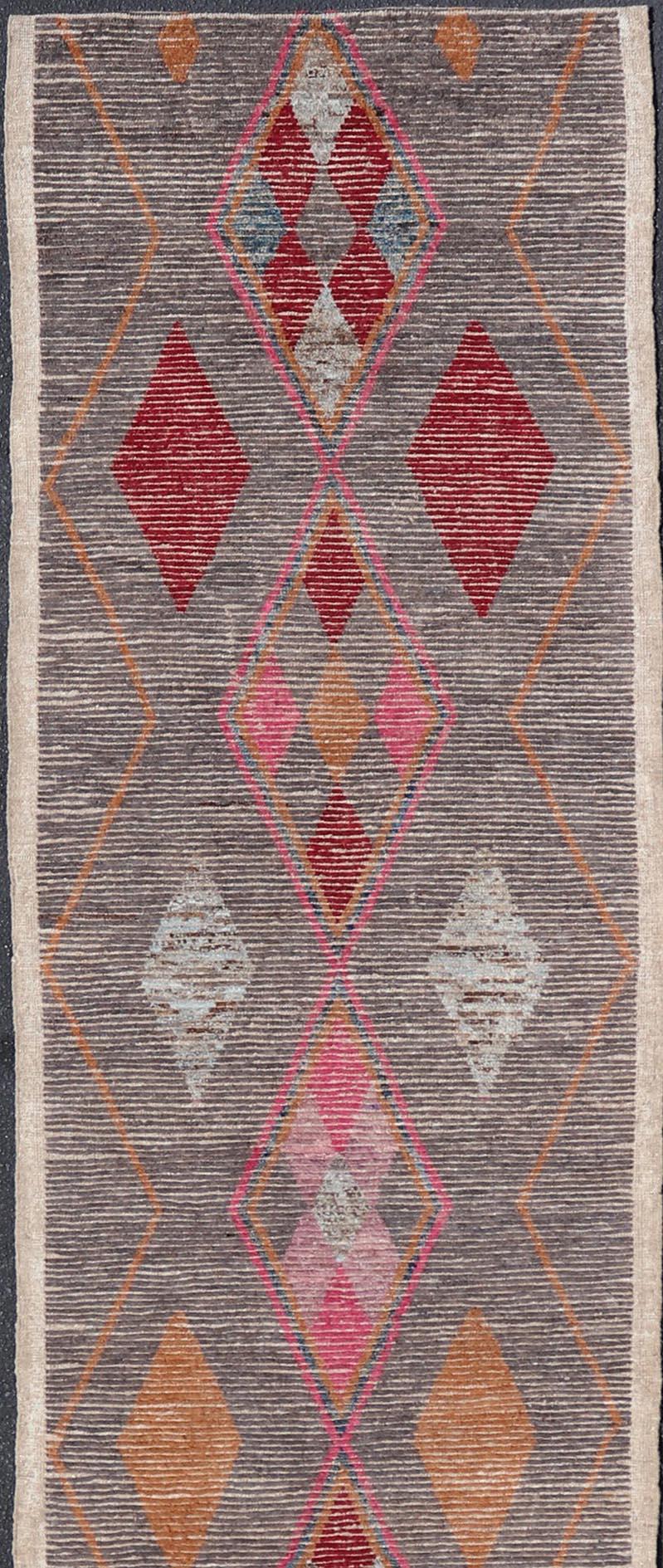 Contemporary All-Over Modern Tribal Design on a Grey Background with Medallions with Red For Sale