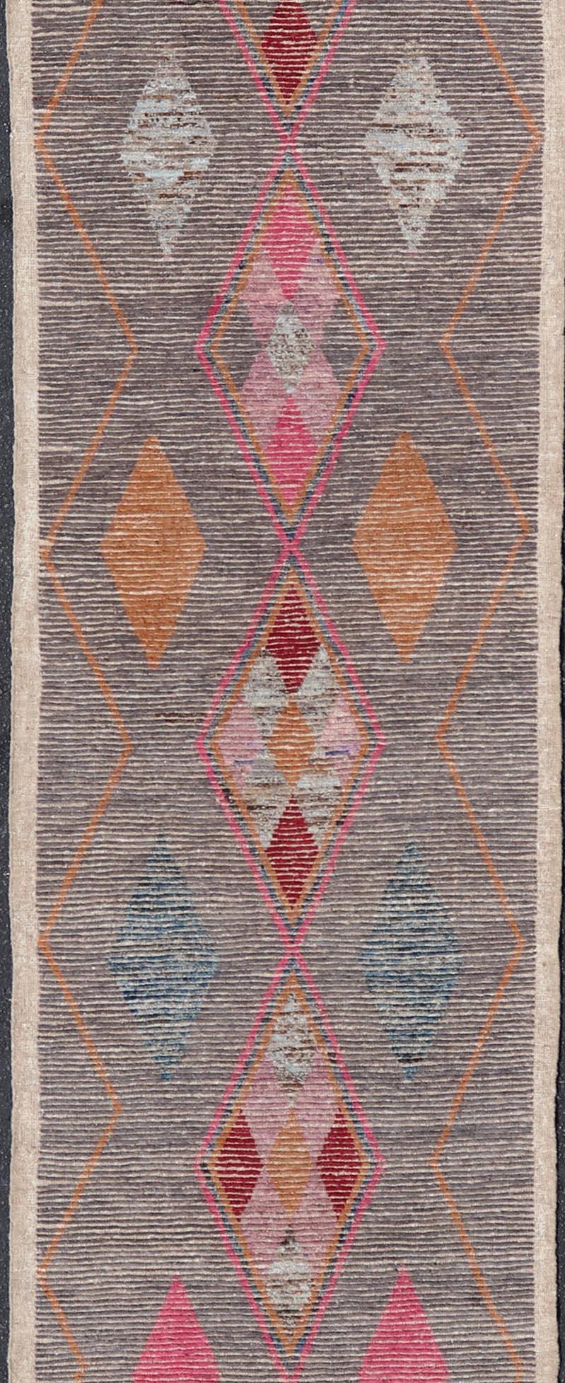 Wool All-Over Modern Tribal Design on a Grey Background with Medallions with Red For Sale