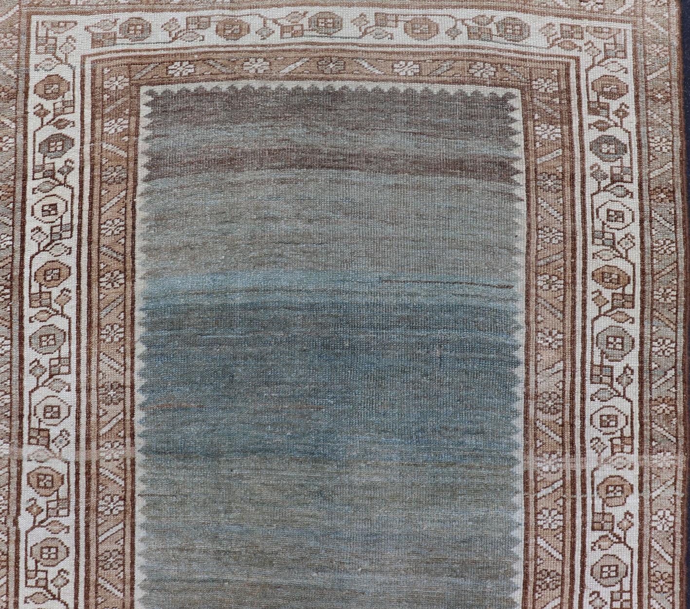 All-Over Open Field Antique Persian Kurdish Runner in Variegated Green & Blue For Sale 2