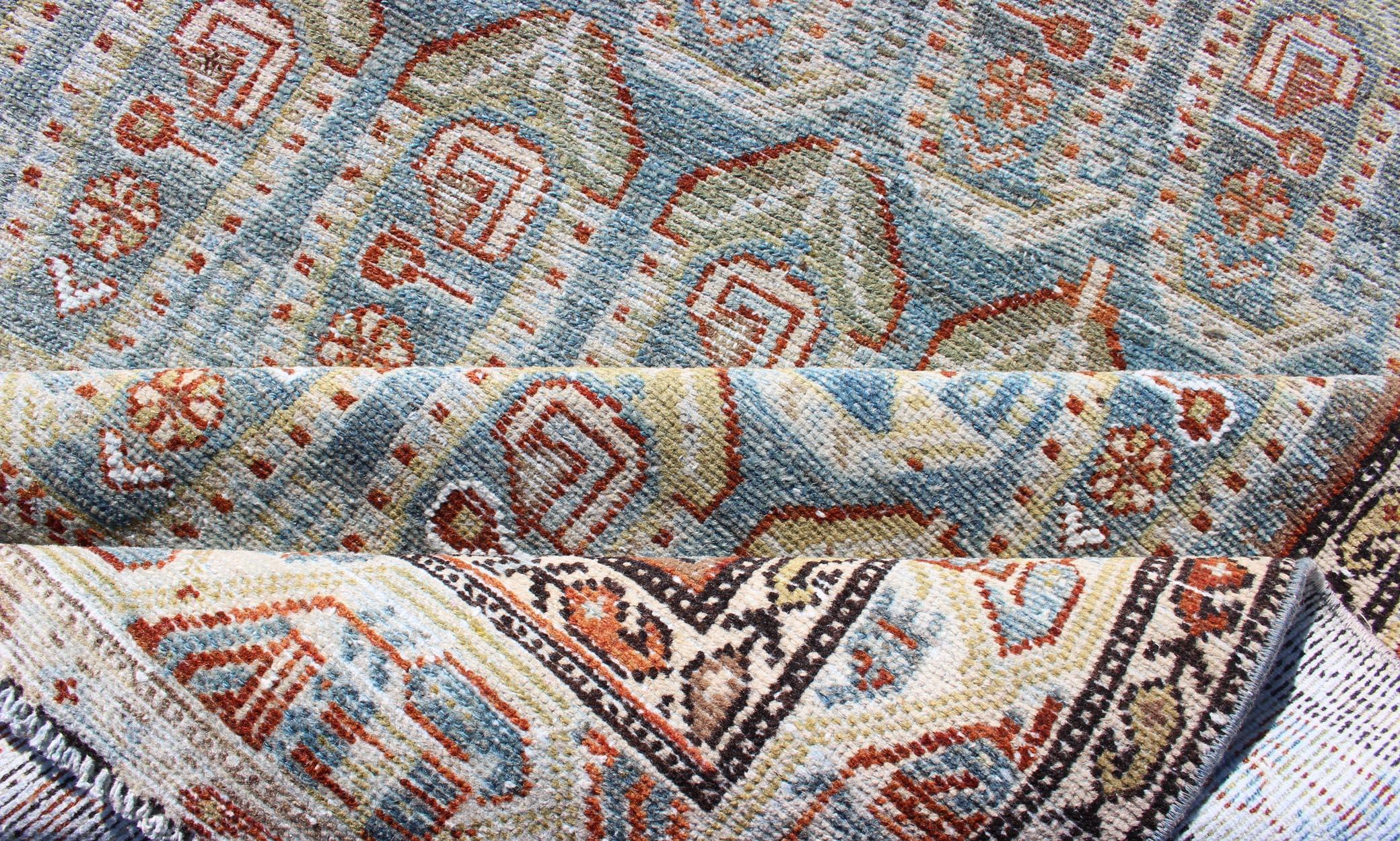 Hand-Knotted All-Over Paisley Pattern Antique Persian Malayer Rug in Blue and Red For Sale