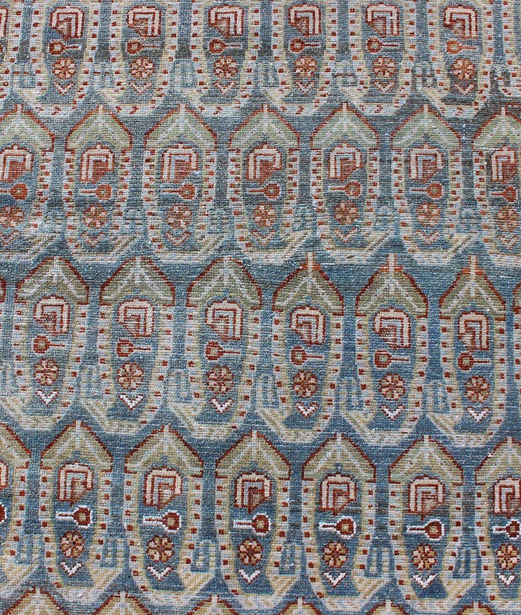 All-Over Paisley Pattern Antique Persian Malayer Rug in Blue and Red In Excellent Condition For Sale In Atlanta, GA