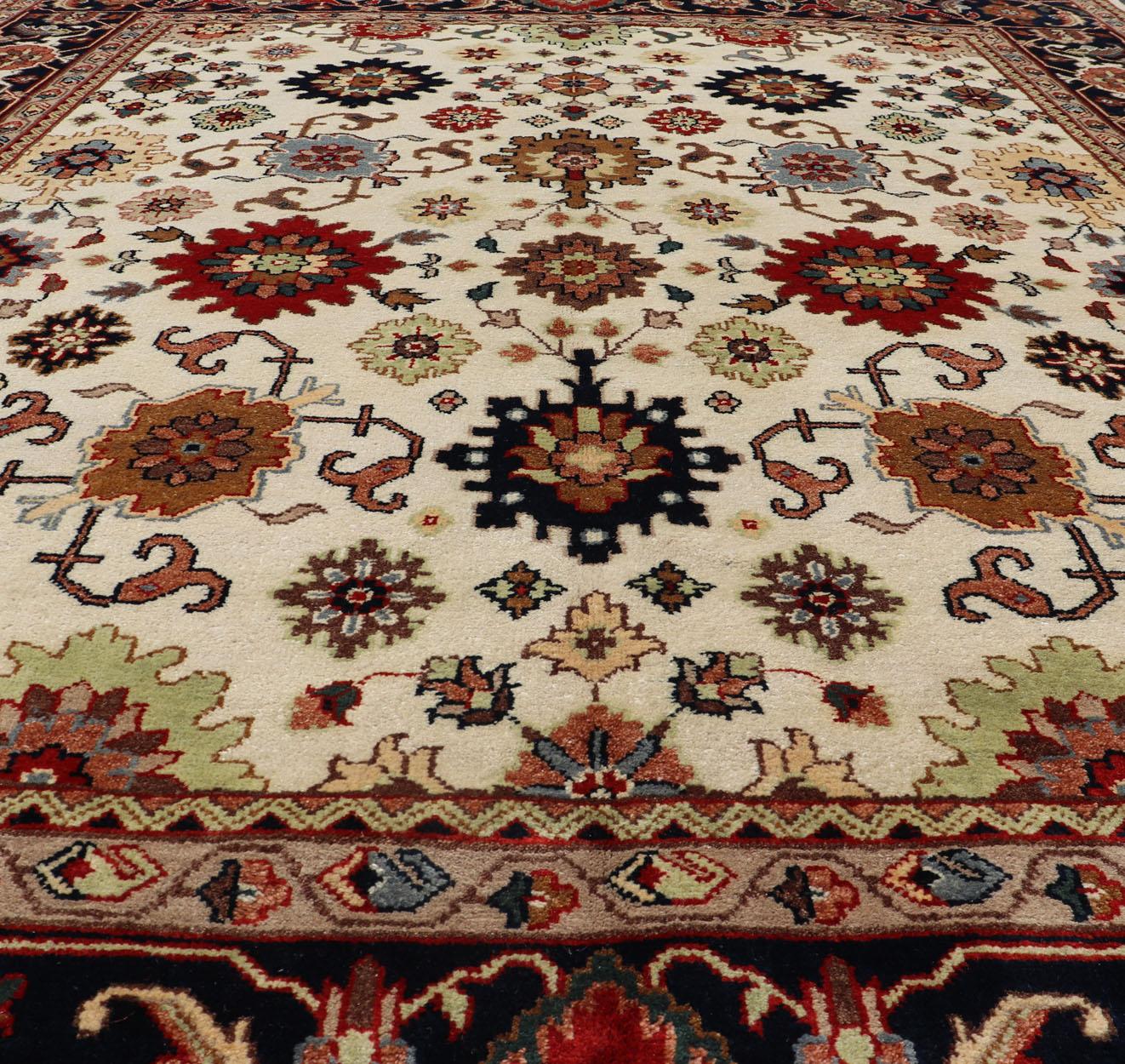 Beautiful modern Mahal-Sultanabad hand-knotted wool rug with a Traditional Design. This Mahal-Sultanabad rug has a multi-color accent in a gorgeous all-over floral design. Rug/PTA-2109-04 country of origin / type: India / Heriz, circa 21th