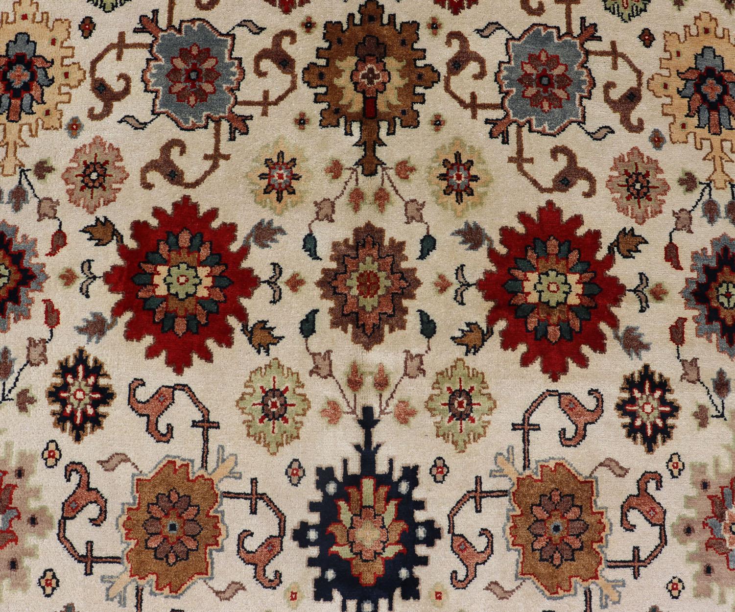 Indian All Over Pattern Hand-Knotted Reproduction Sultanabad-Mahal Design For Sale