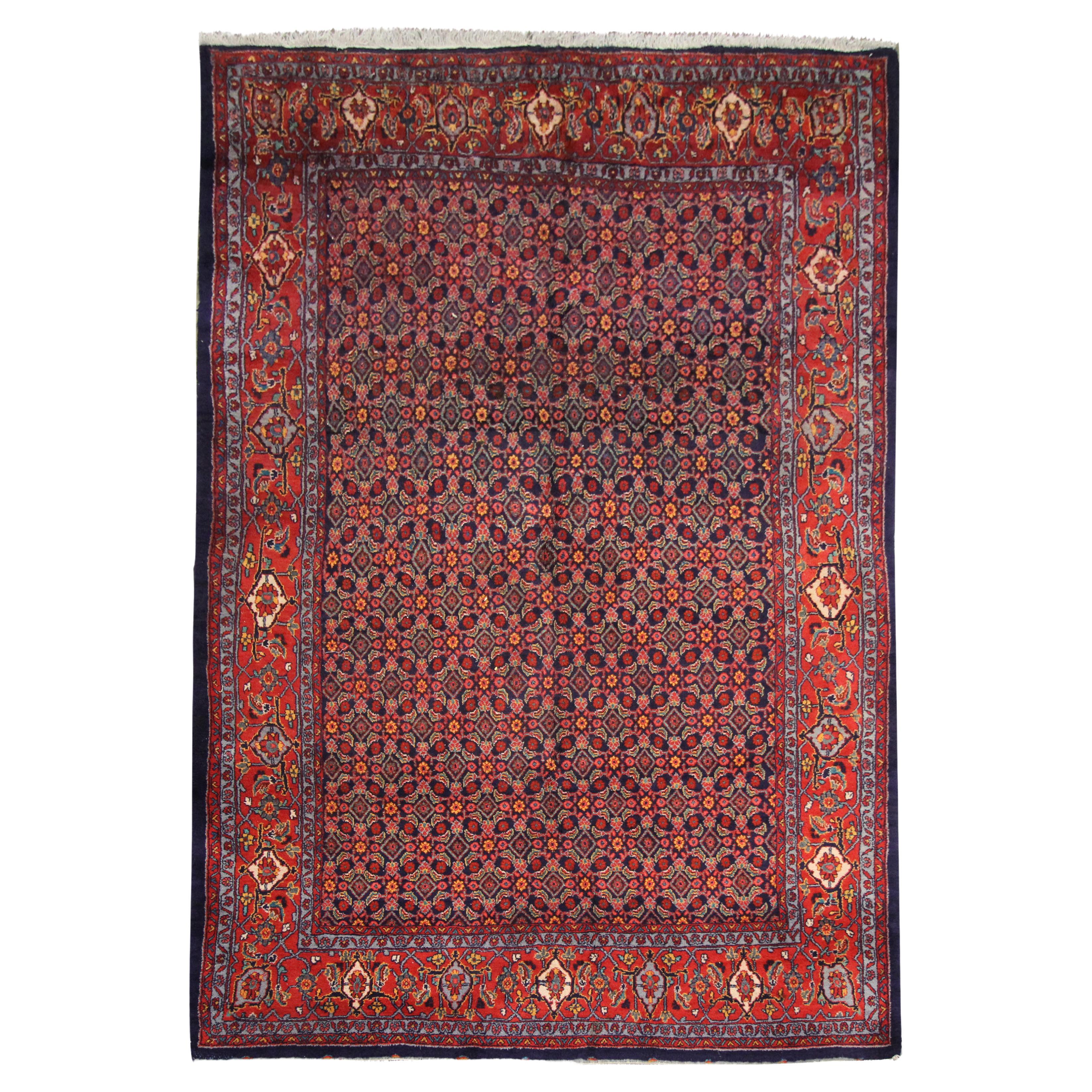 All over Red Oriental Area Rug Handmade Traditional Geometric Carpet