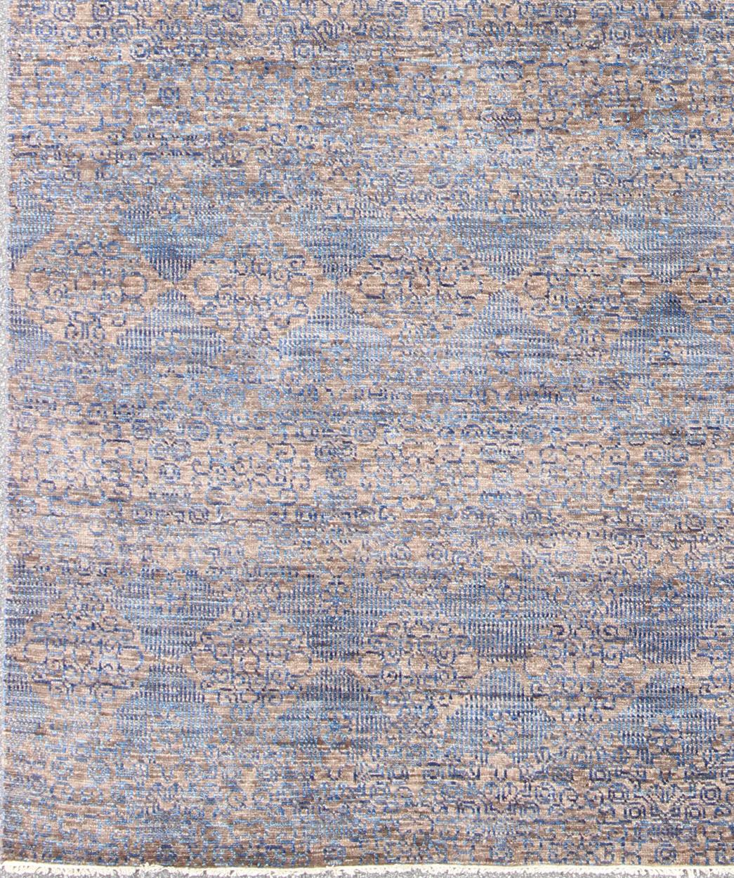 Modern All-Over Transitional Rug in Shades of Blue and Brown For Sale