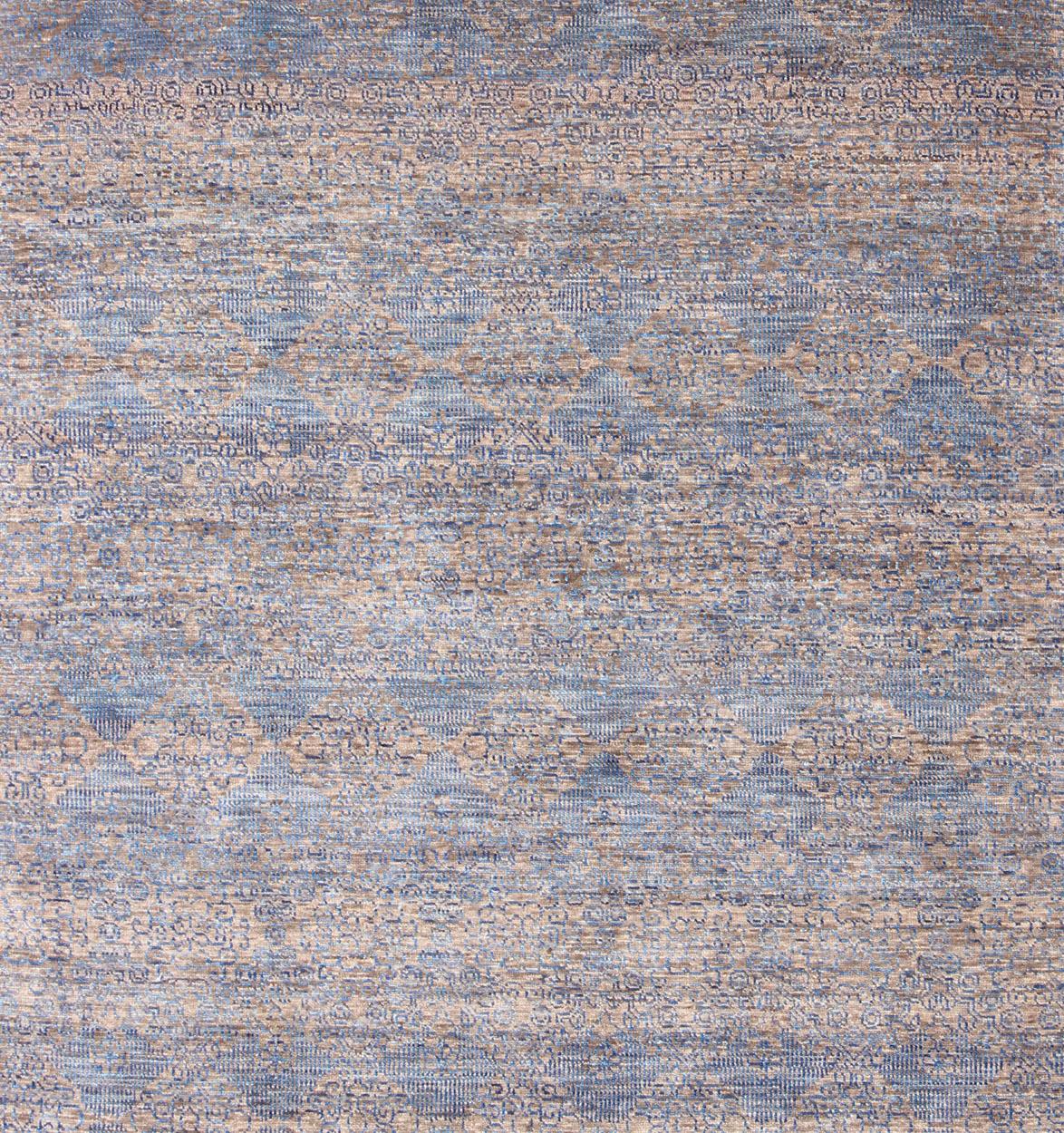 Indian All-Over Transitional Rug in Shades of Blue and Brown For Sale