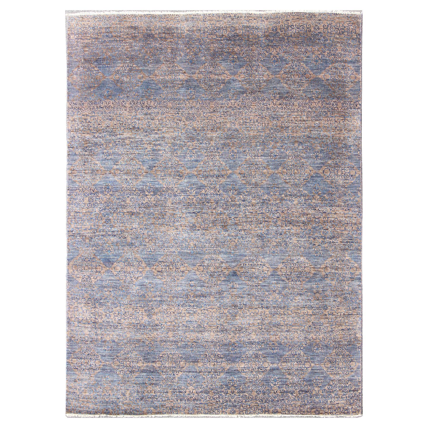 All-Over Transitional Rug in Shades of Blue and Brown For Sale