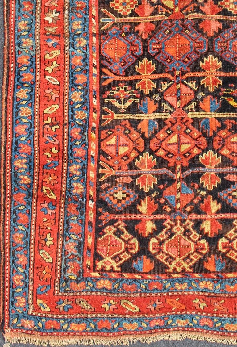 All-Over Tribal Design Antique Persian Kurdish Rug in Blue and Red For ...