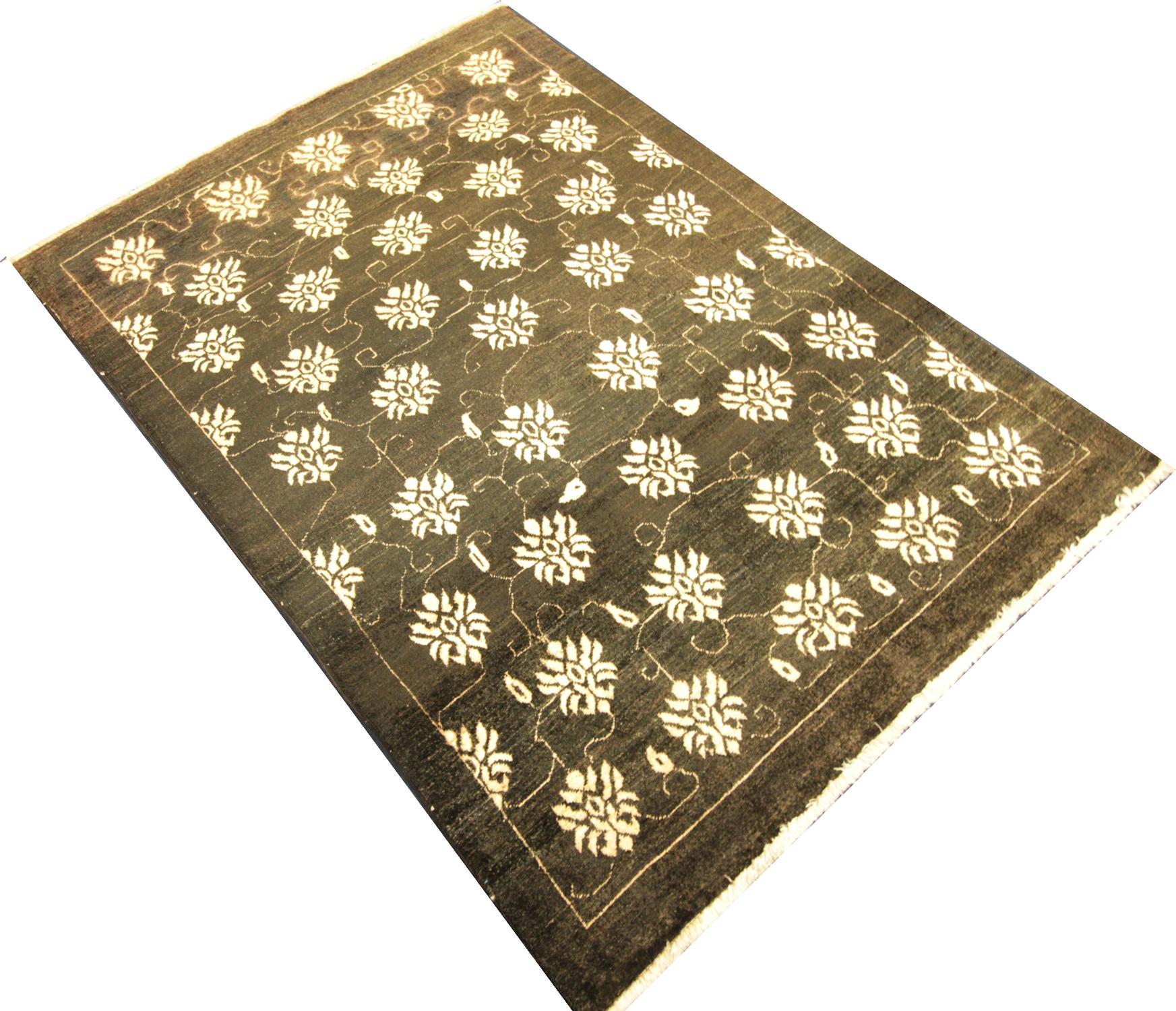 Tribal All Over Turkish Area Rug Traditional Carpet Oriental Brown Wool Rug For Sale