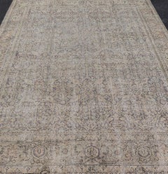 All-Over Vintage Turkish Distressed Rug in Cream, Lavender, Taupe, and Green