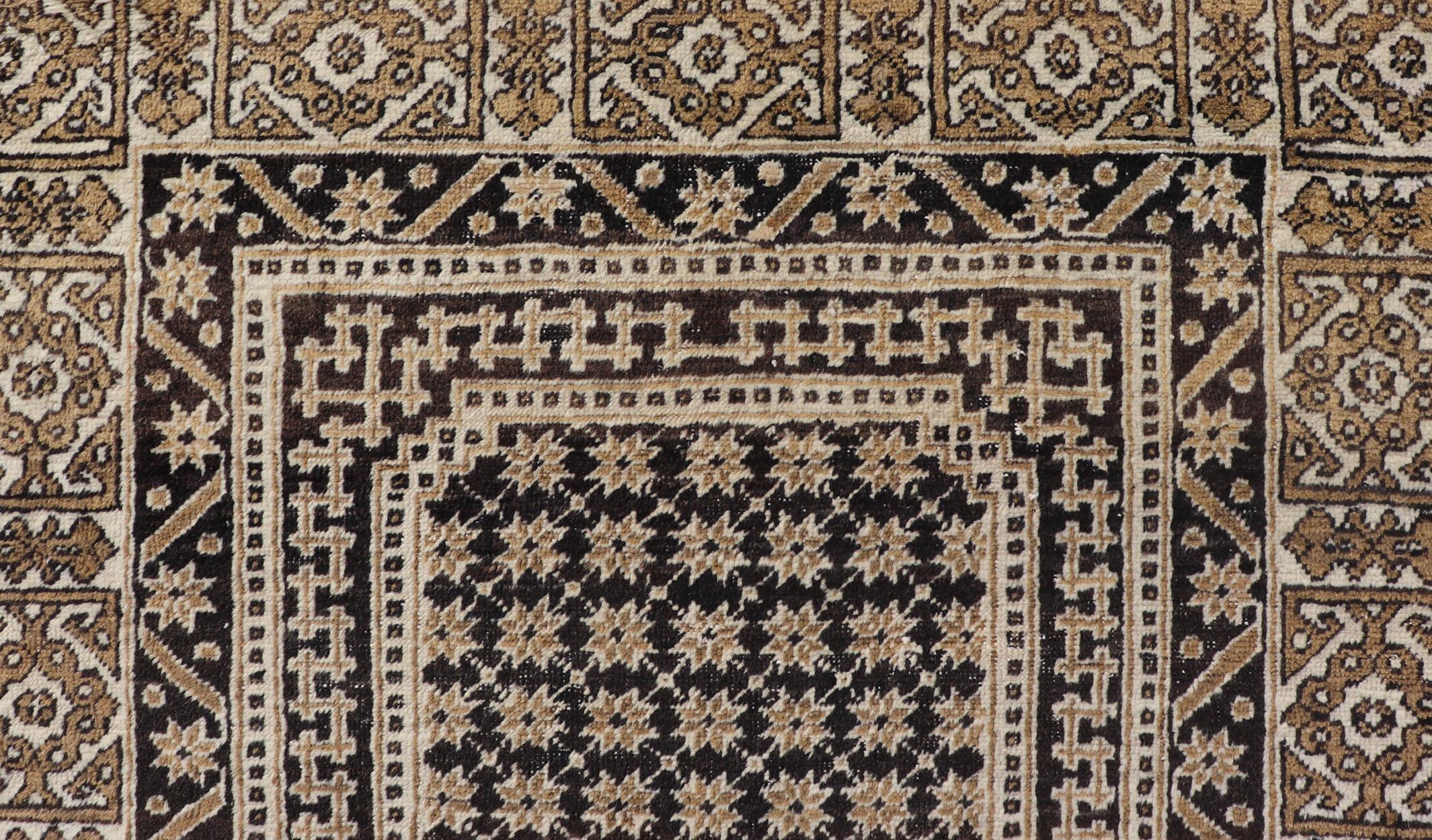 All-Over with Medallion Design Turkish Carpet in Shades of Brown and Cream For Sale 2