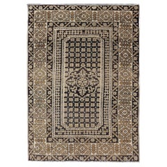 Retro All-Over with Medallion Design Turkish Carpet in Shades of Brown and Cream