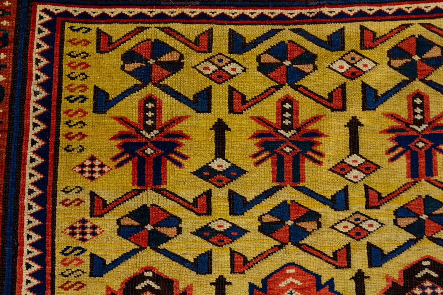 Alfombra Cuacasiana Kuba Rara Suelo Amarillo Kazajo en venta