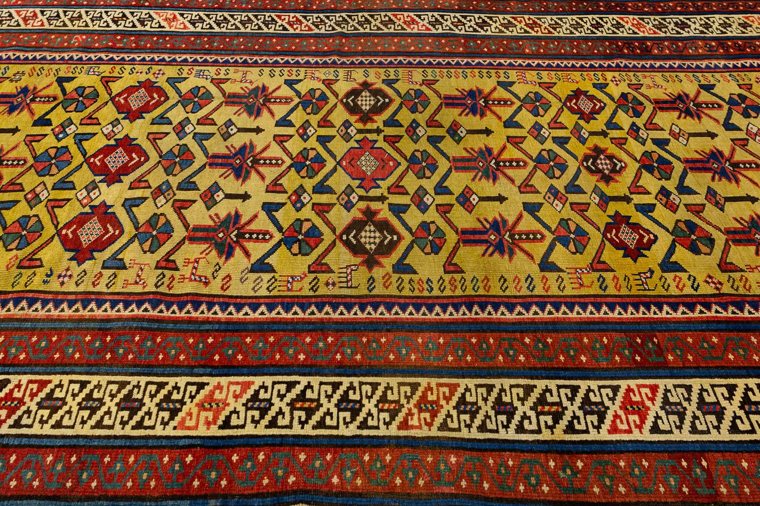 Alfombra Cuacasiana Kuba Rara Suelo Amarillo en Bueno estado para la venta en Ferrara, IT