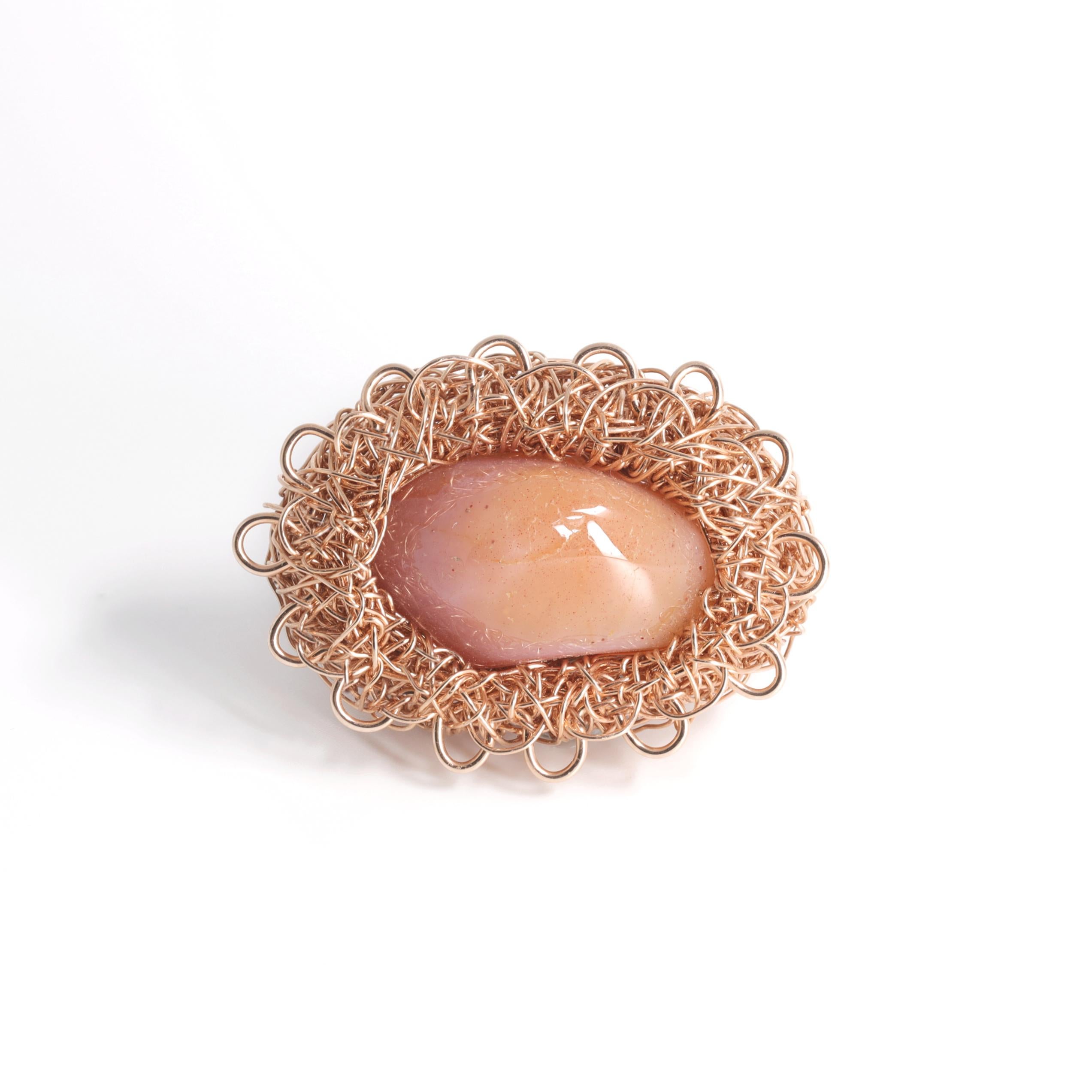 Contemporary All Pink Cocktail Ring, Pink Agate, Pink Gold Loops Design by Sheila Westera