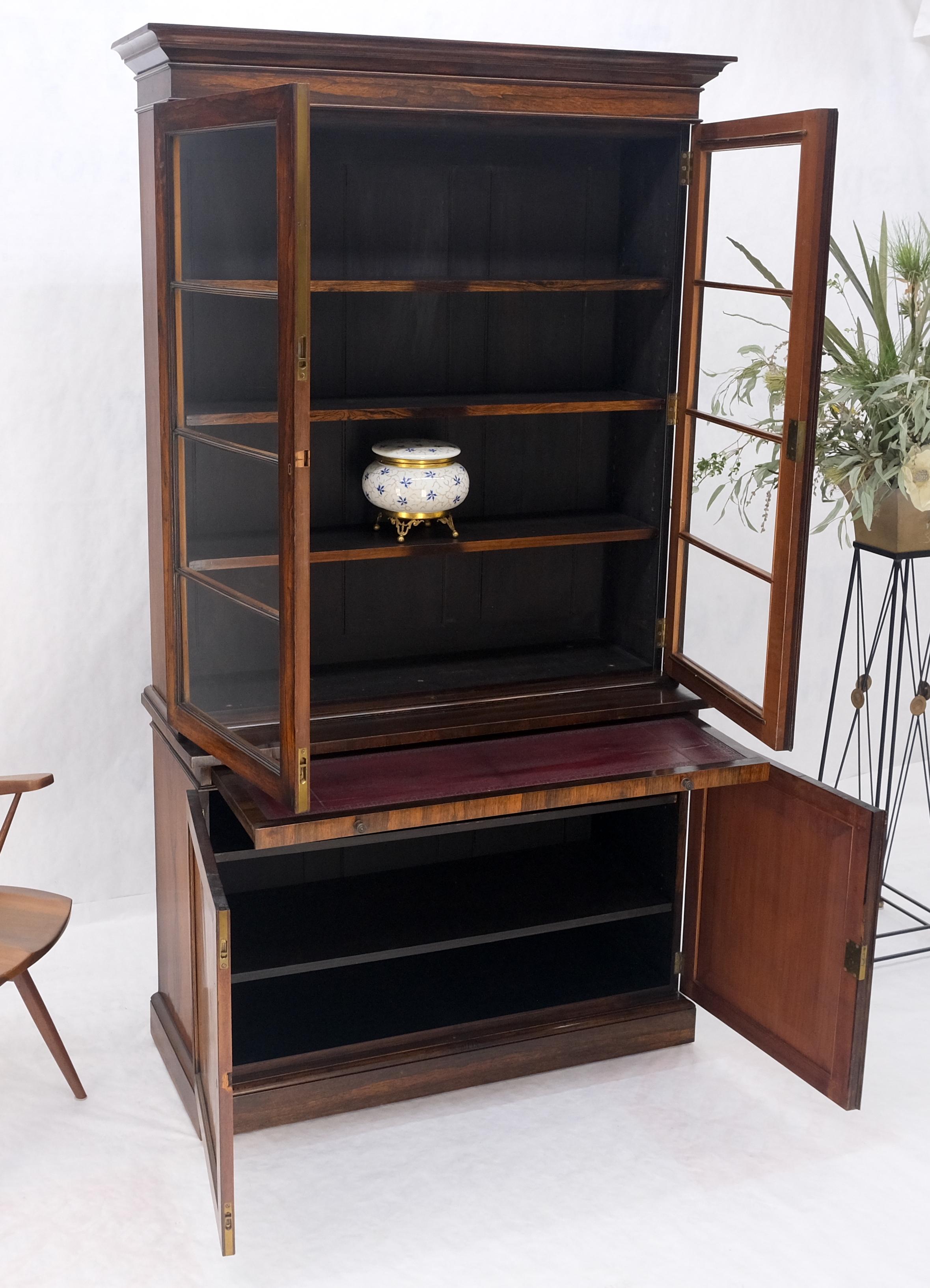 All Rosewood Double Glass Doors Adjustable Shelves Pull Out Desk Secretary MINT! For Sale 2
