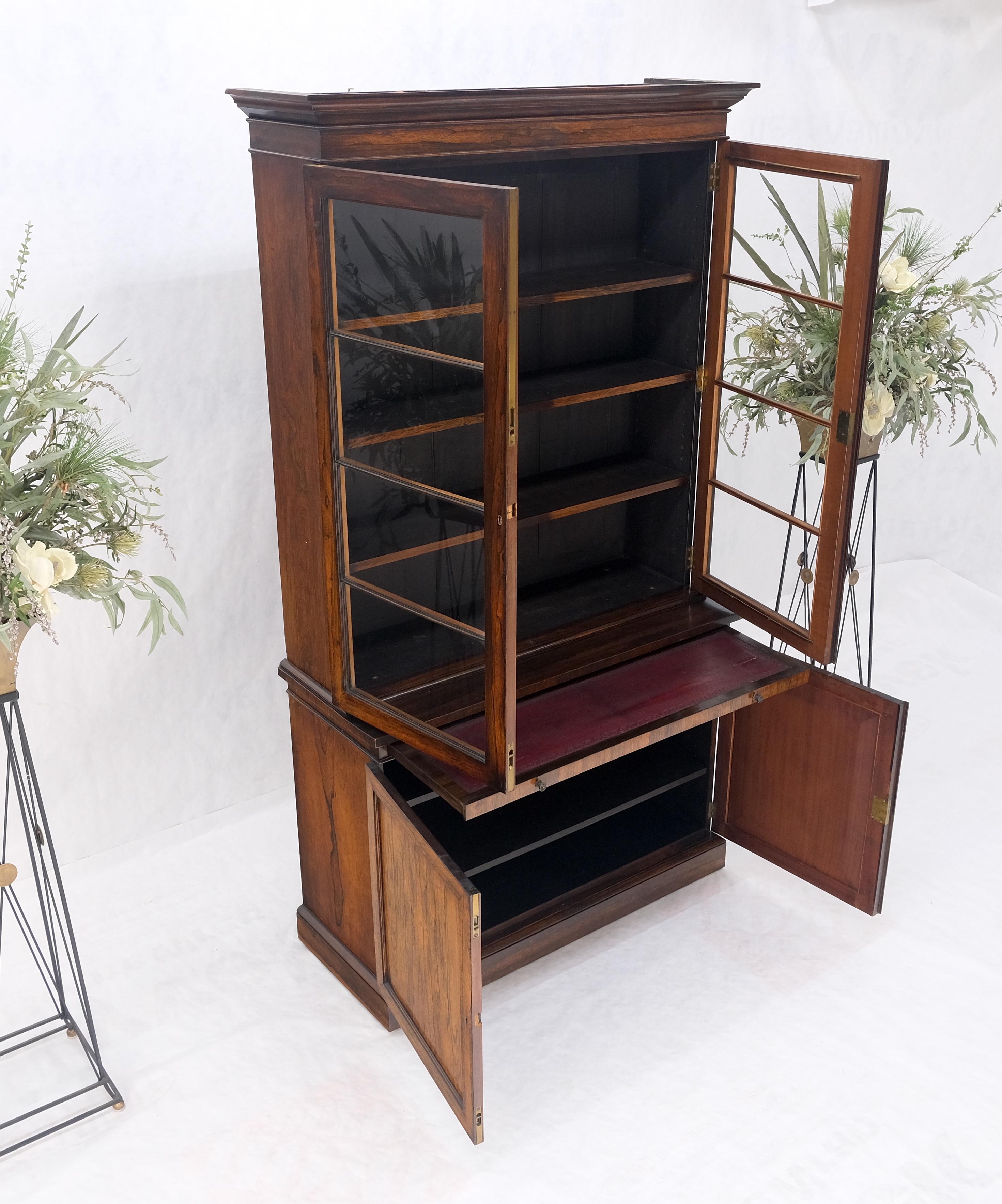 All Rosewood Double Glass Doors Adjustable Shelves Pull Out Desk Secretary MINT! For Sale 3
