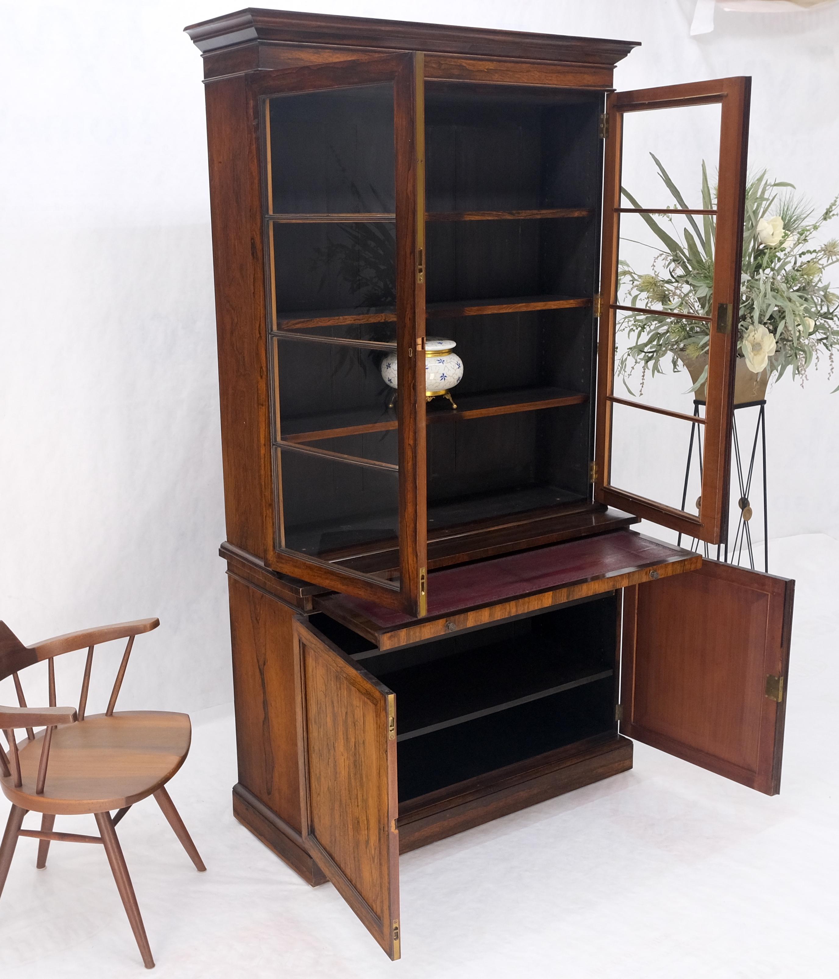 All Rosewood Double Glass Doors Adjustable Shelves Pull Out Leather Top Desk Secretary MINT!