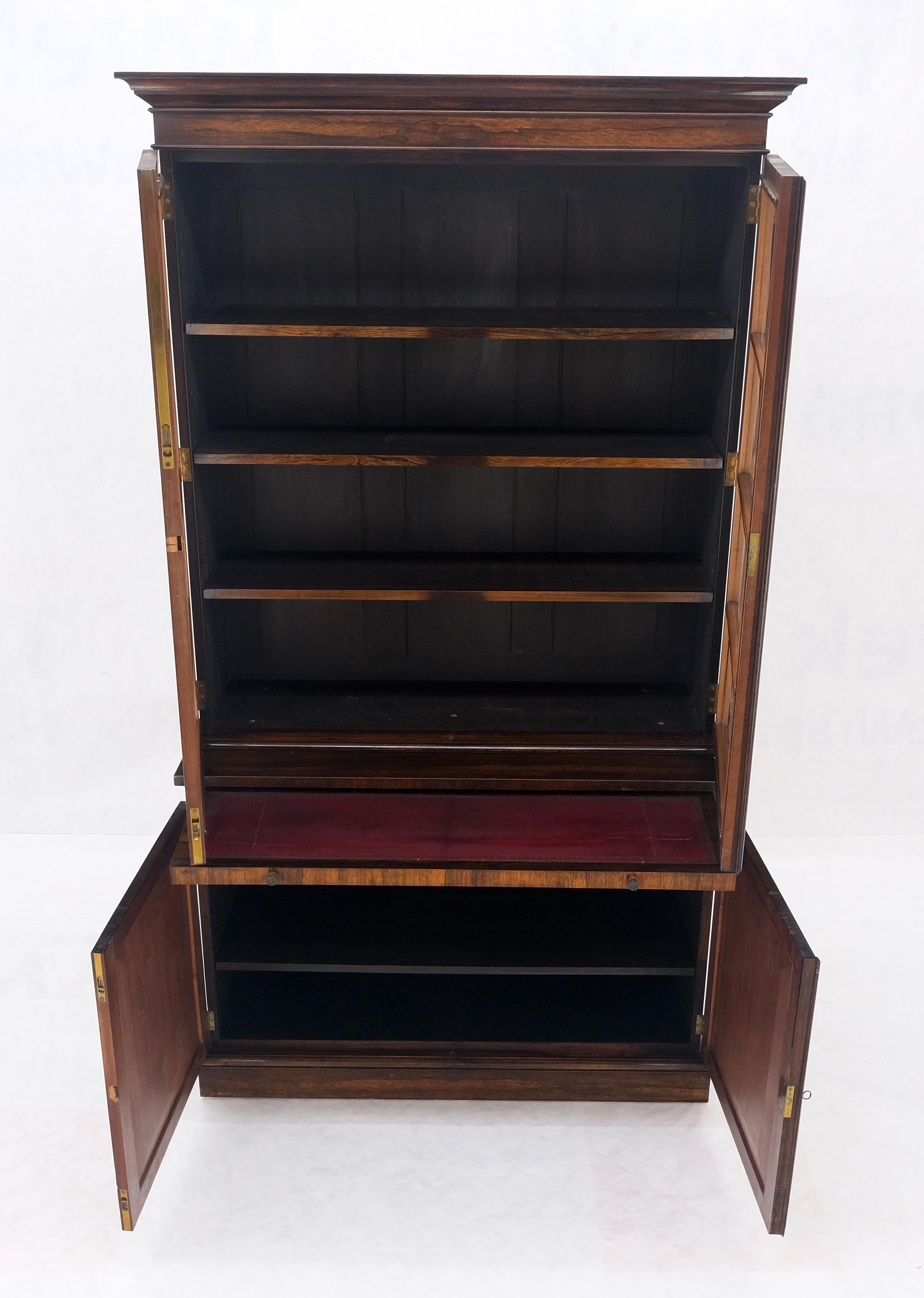 Brass All Rosewood Double Glass Doors Adjustable Shelves Pull Out Desk Secretary MINT! For Sale