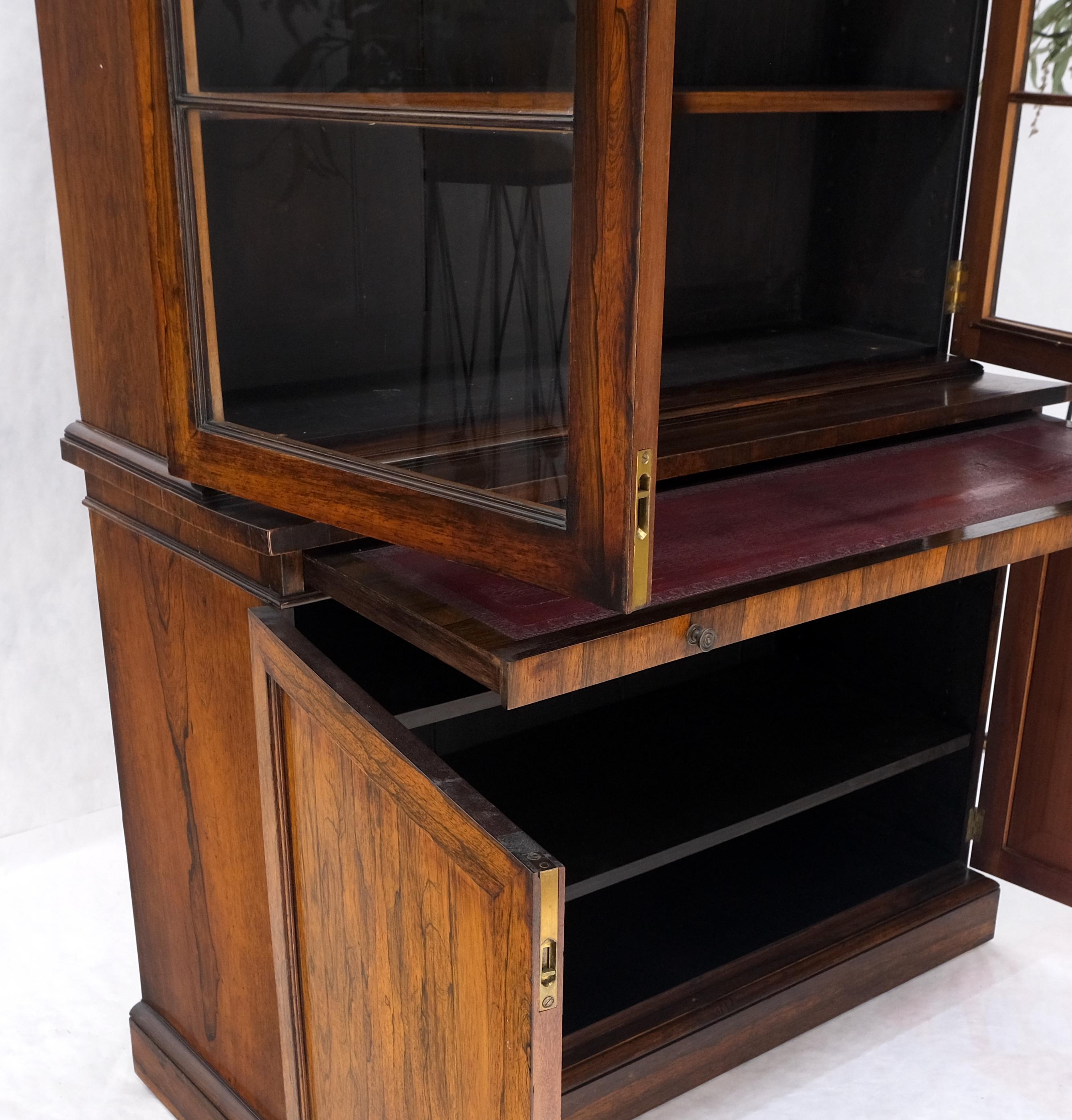 All Rosewood Double Glass Doors Adjustable Shelves Pull Out Desk Secretary MINT! For Sale 1