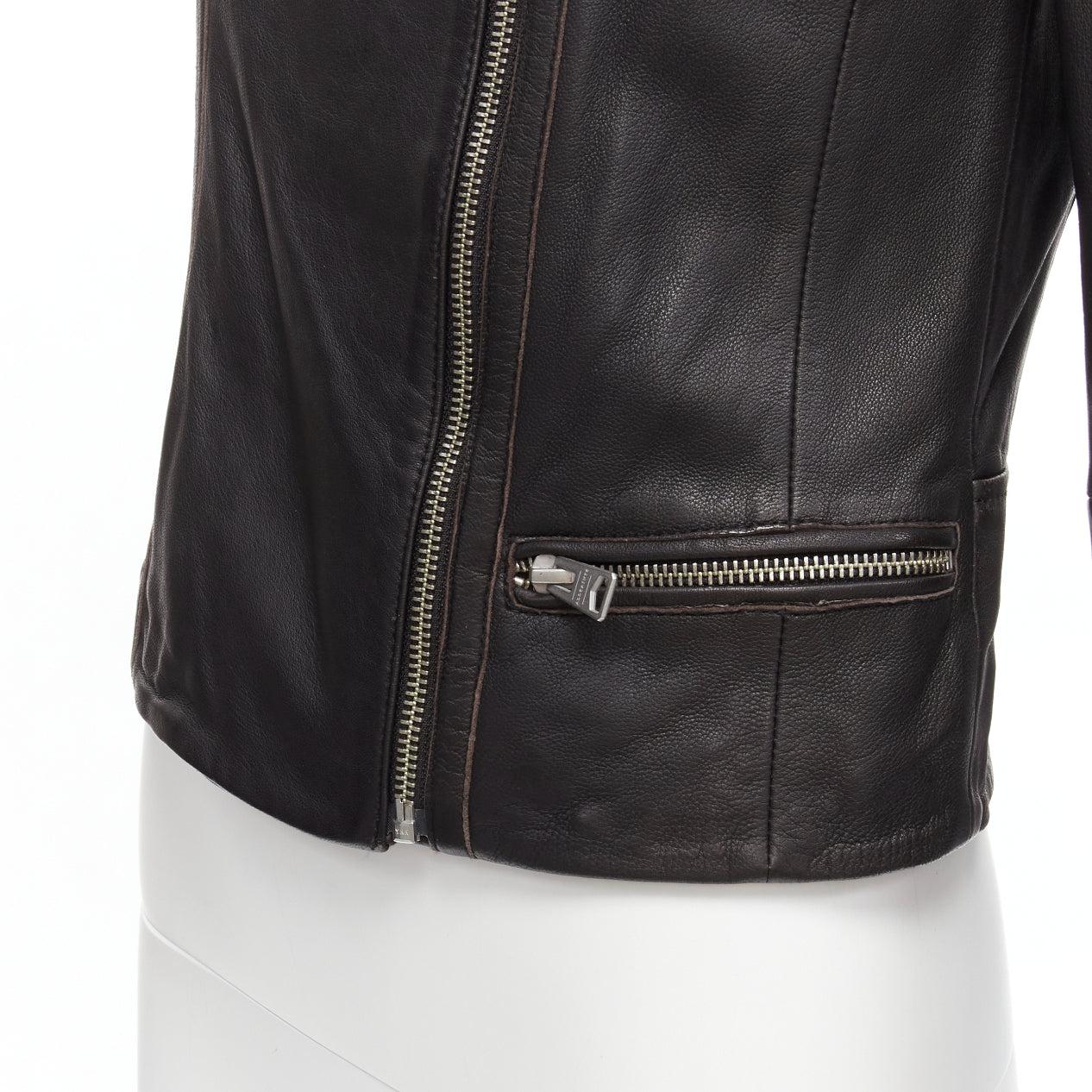ALL SAINTS Bales black lamb leather buckles funnel collar biker jacket UK6 XS For Sale 4
