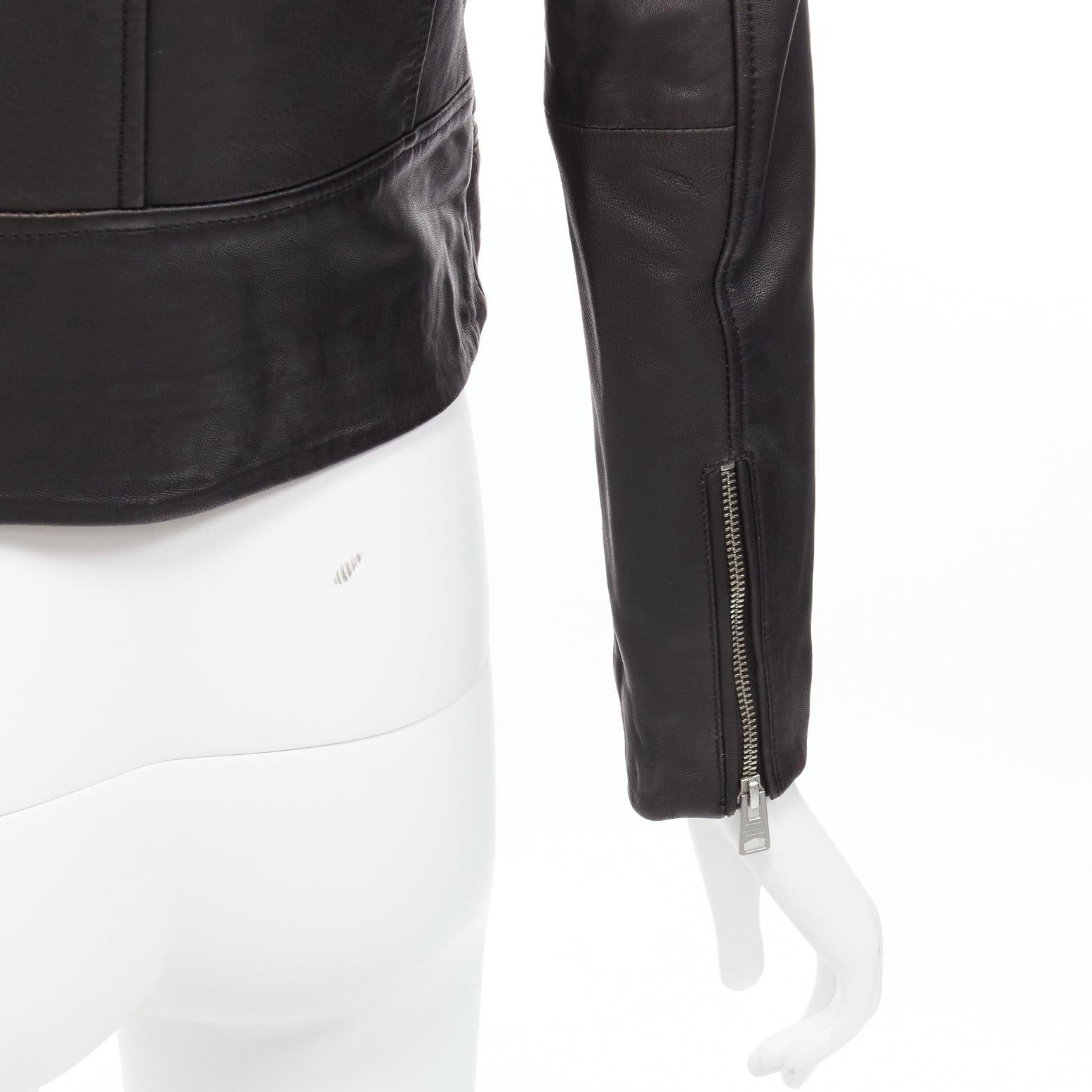 ALL SAINTS Bales black lamb leather buckles funnel collar biker jacket UK6 XS For Sale 5