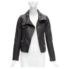 ALL SAINTS Bales black lamb leather buckles funnel collar biker jacket UK6 XS