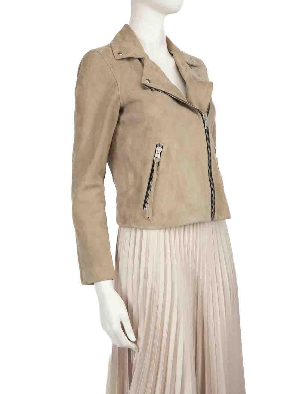 CONDITION is Good. General wear to jacket is evident. Moderate signs of wear to the front and both sleeves with discoloured marks and abrasions to the suede on this used All Saints designer resale item.
 
 
 
 Details
 
 
 Dalby model
 
 Beige
 
