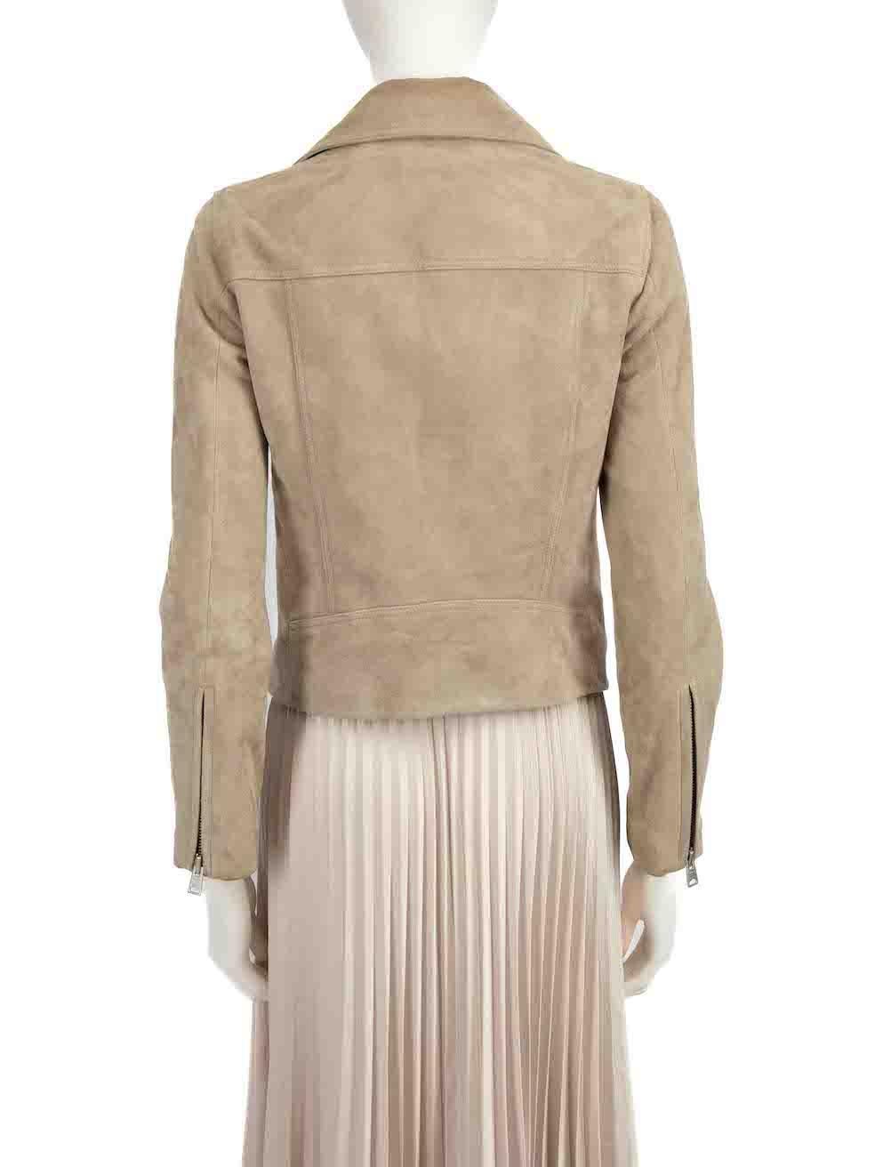 All Saints Beige Suede Dalby Biker Jacket Size M In Good Condition For Sale In London, GB