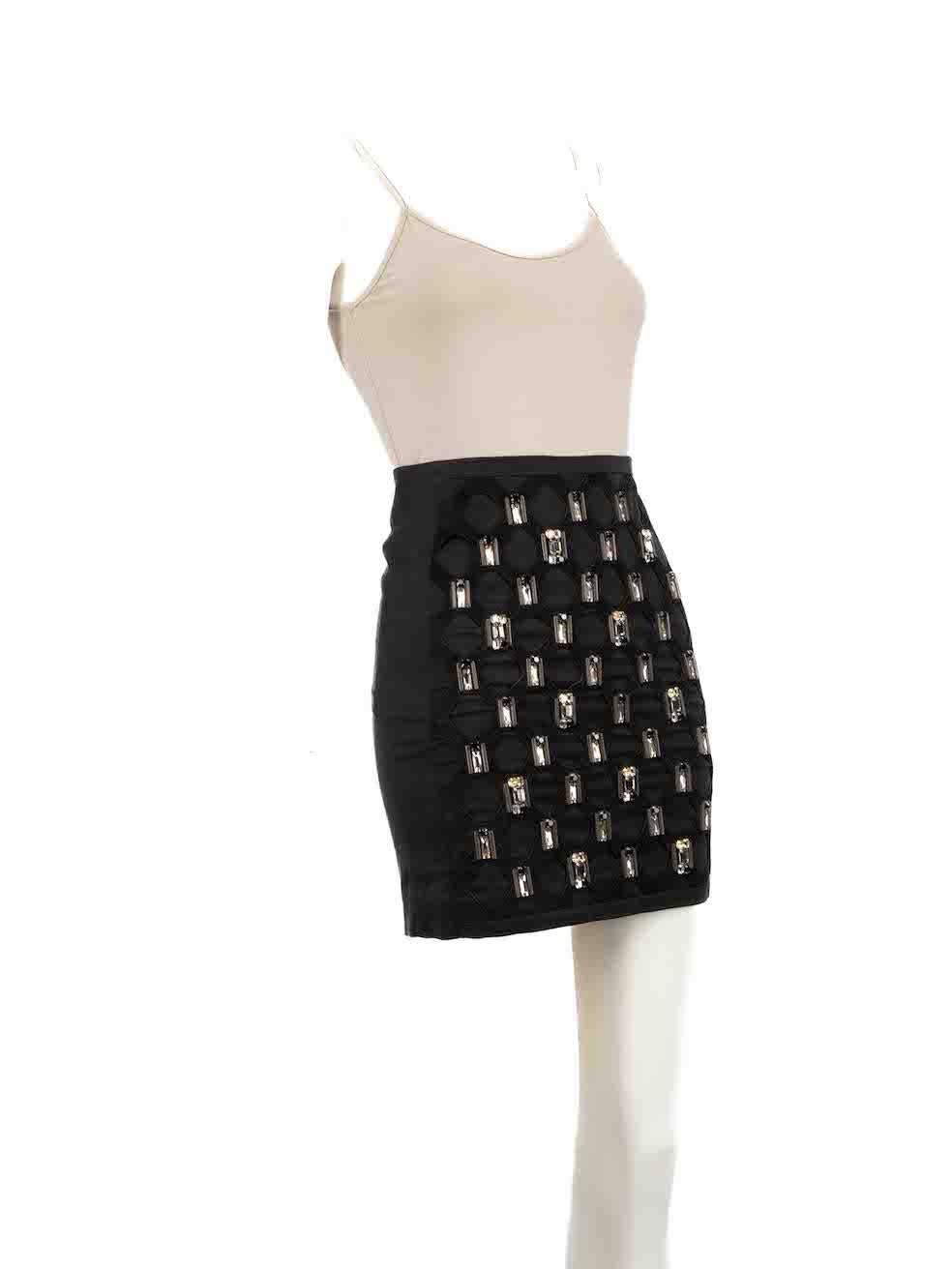 CONDITION is Very good. Hardly any visible wear to skirt is evident on this used All Saints designer resale item.
 
 
 
 Details
 
 
 Black
 
 Synthetic
 
 Skirt
 
 Mini
 
 Figure hugging fit
 
 Embellished front
 
 Back zip and hook fastening
 
 
