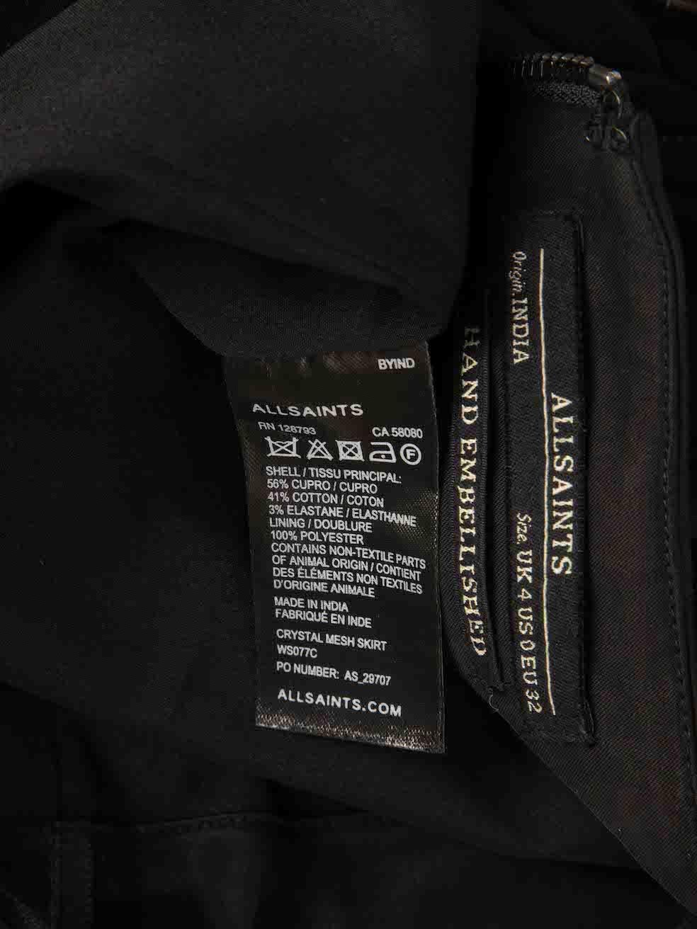 Women's All Saints Black Crystal Embellished Beaded Skirt Size XXS For Sale