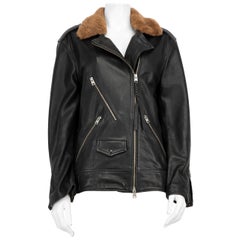 All Saints Black Faux Fur Leather Biker Jacket Size L