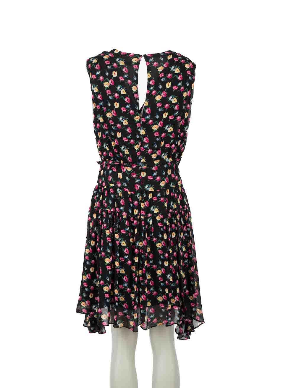 All Saints Black Floral Print Sleeveless Dress Size M In Good Condition For Sale In London, GB