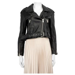 All Saints Black Leather Belt Detail Biker Jacket Size XS
