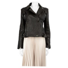 All Saints Black Leather Detachable Sleeves Biker Jacket Size M