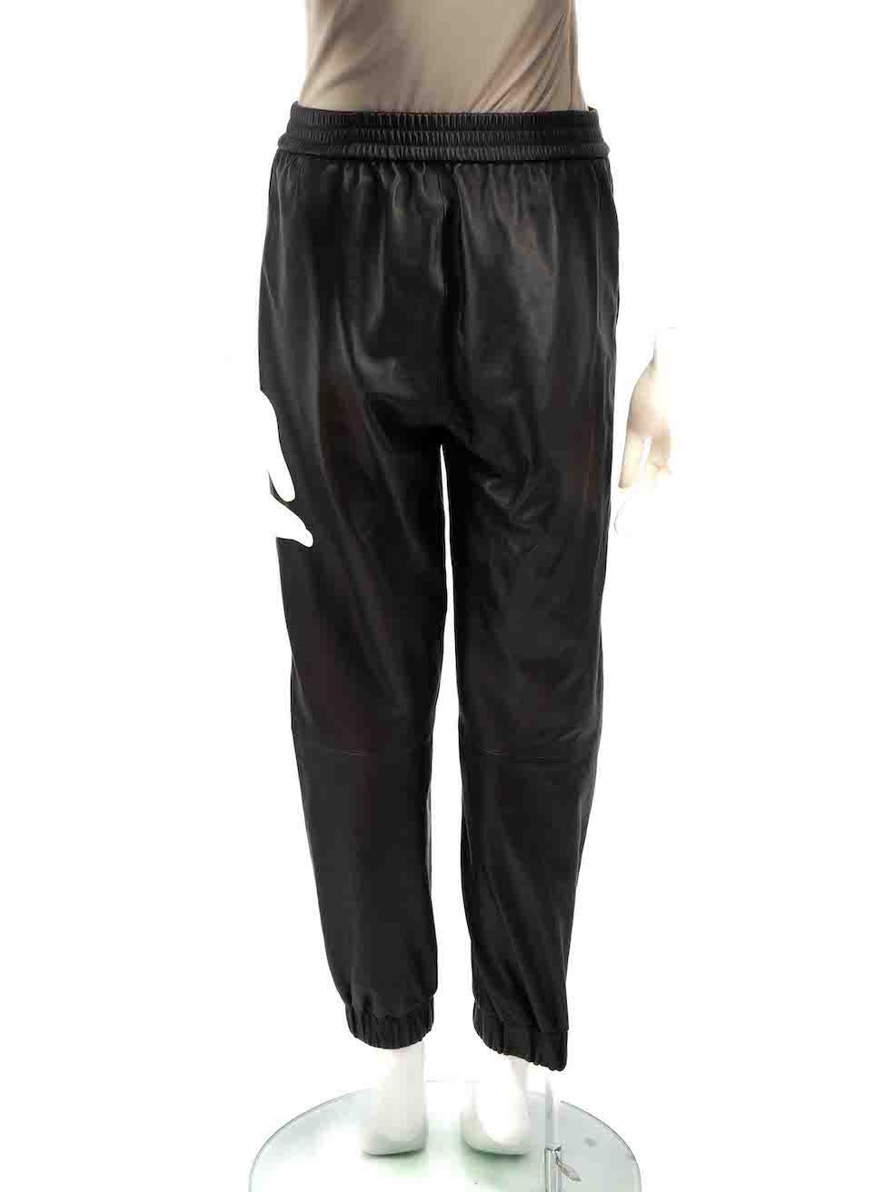 All Saints Black Leather Jen Cuff Joggers Size M In Good Condition For Sale In London, GB