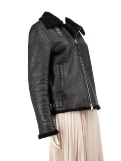 All Saints Black Leather Shearling Jacket Size M