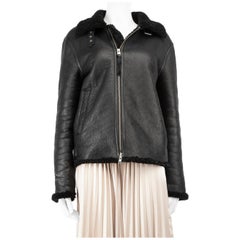 All Saints Black Leather Shearling Jacket Size M