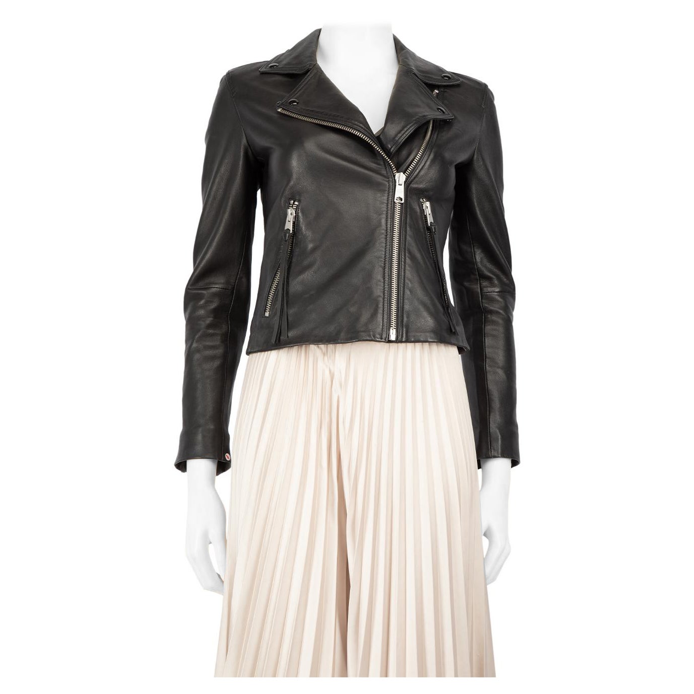 All Saints Black Leather Zip Biker Jacket Size XS